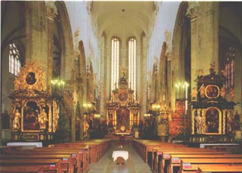 Post card of the interior of Our Lady of Tyn (Týnský Chrám),Staré Mesto square, Prague