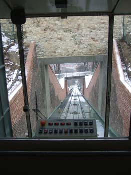 View down the Gracie on funicular railroad at Petrín Hill , Prague