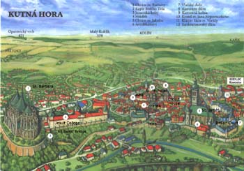 Postcard map of Kutna Hora