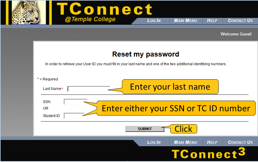 reset password screen