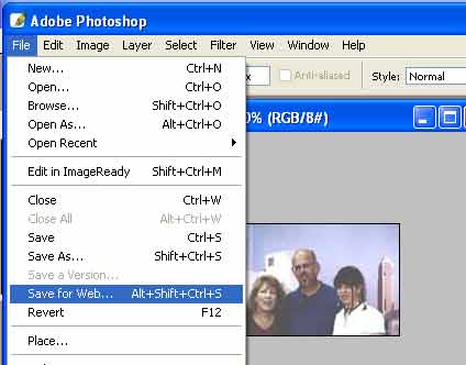 Choosing Save for Web in Photoshop