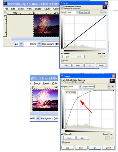 the GIMP color curves