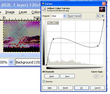 the GIMP color level control points