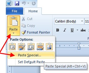 Word Paste Special